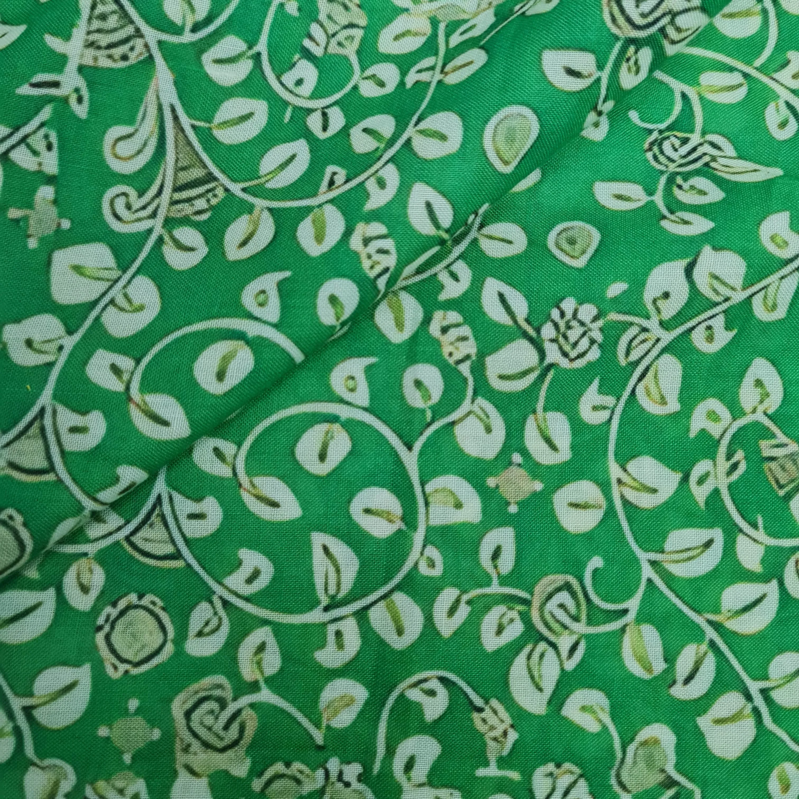 Exclusive Cambric Cotton Green Floral Print Fabric