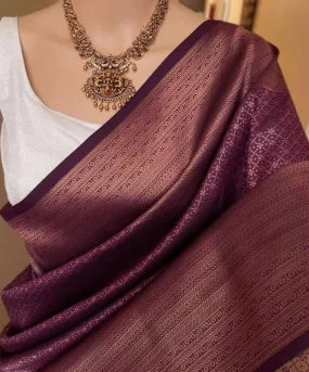 Eye-catching Purple Soft Silk Saree With Charming Blouse Piece