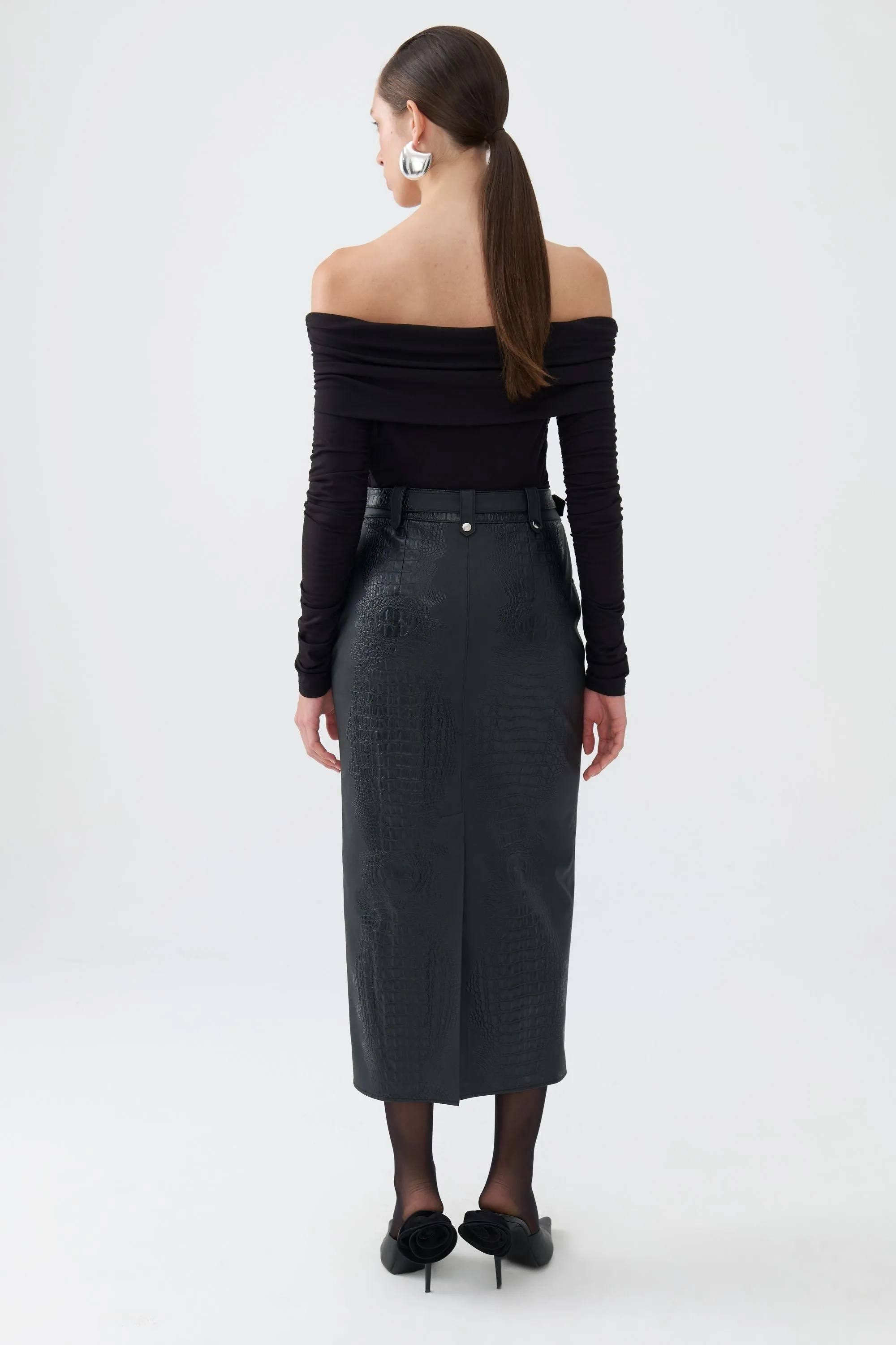 Eyelet Belted Midi Skirt