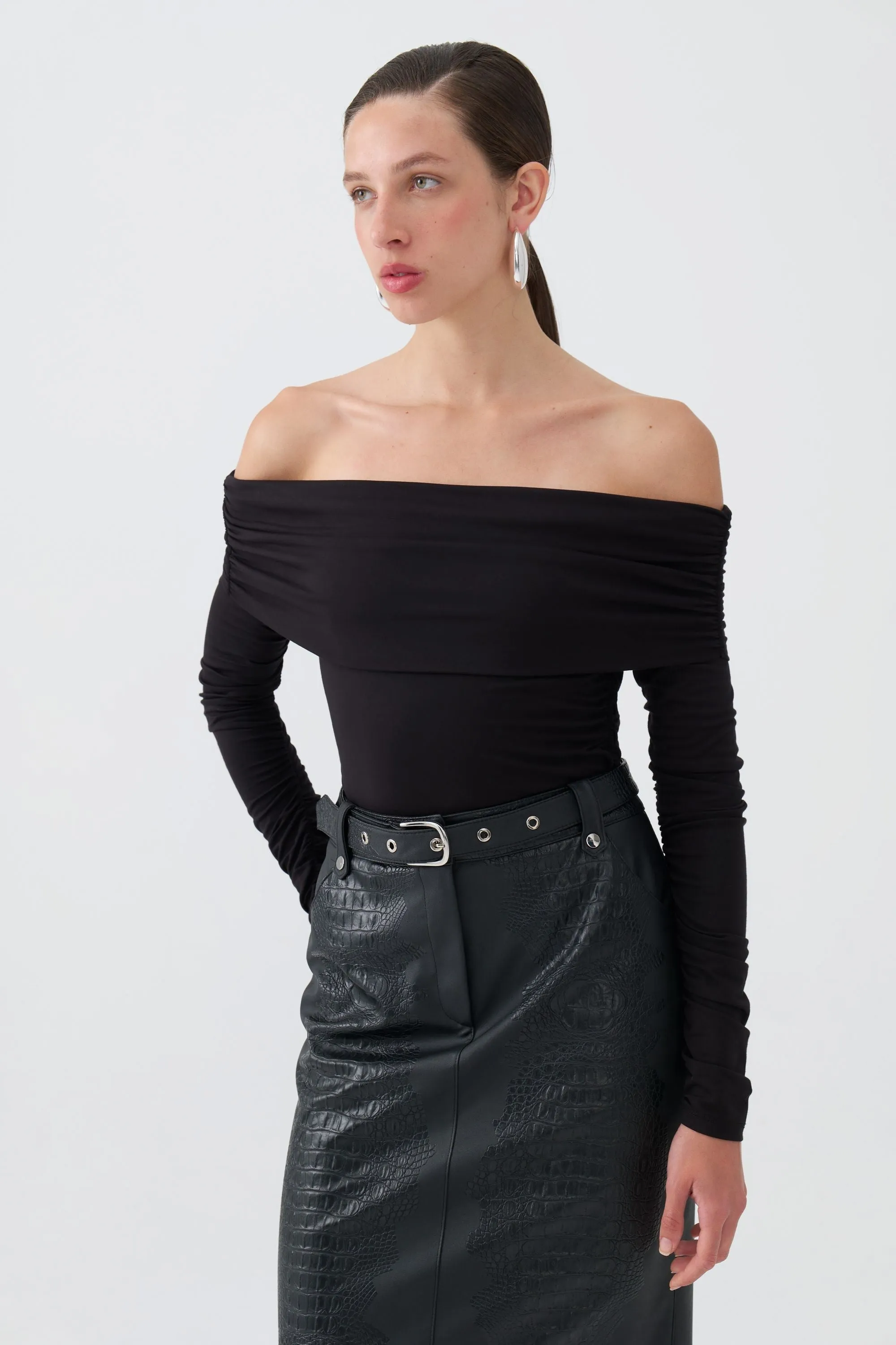 Eyelet Belted Midi Skirt