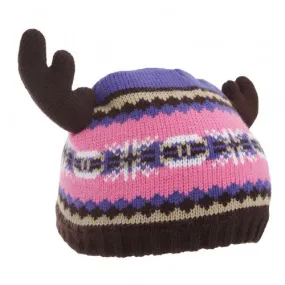 FLOSO Childrens/Kids Fairisle Moose Winter Beanie Hat With Antlers