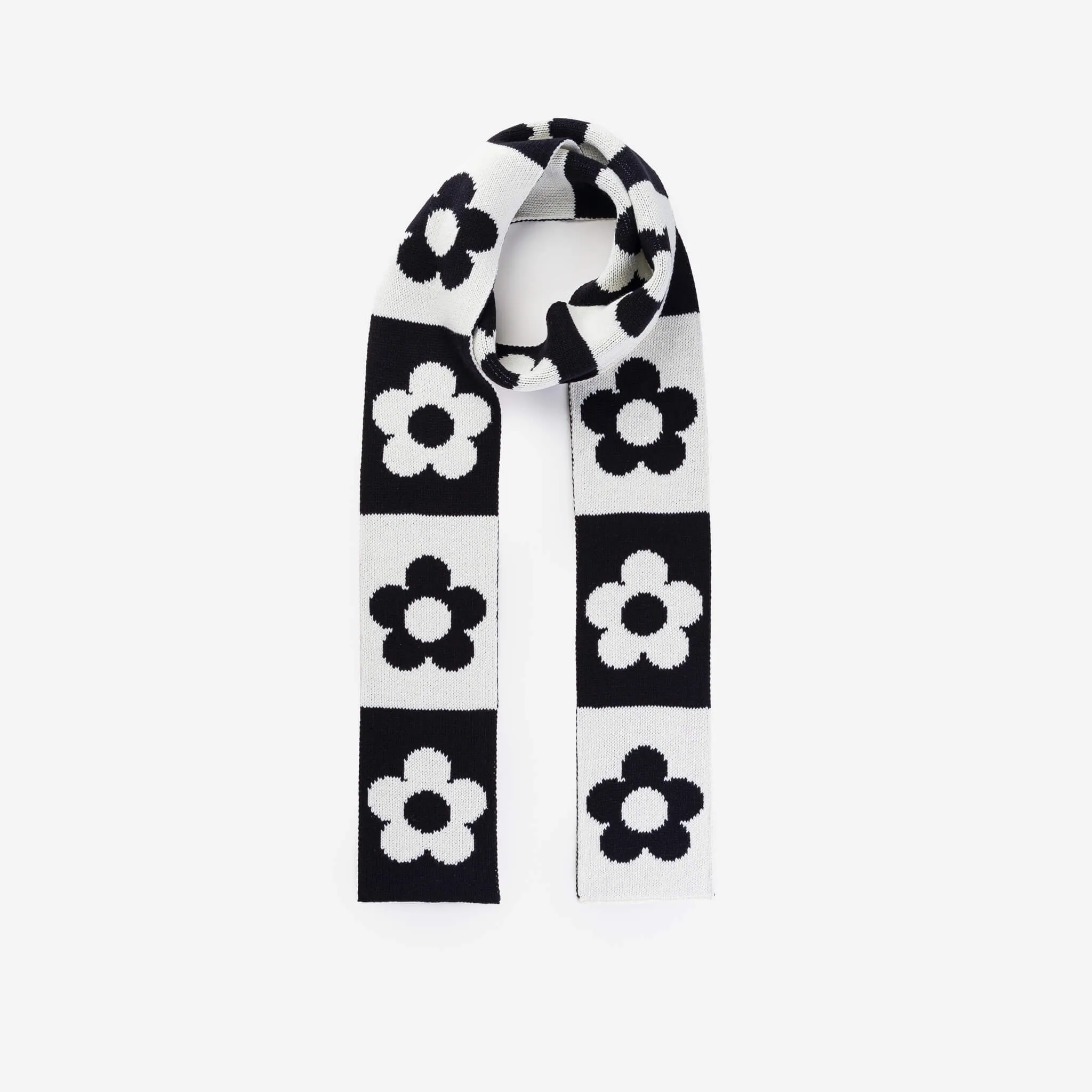 Flower Block Skinny Knit Scarf