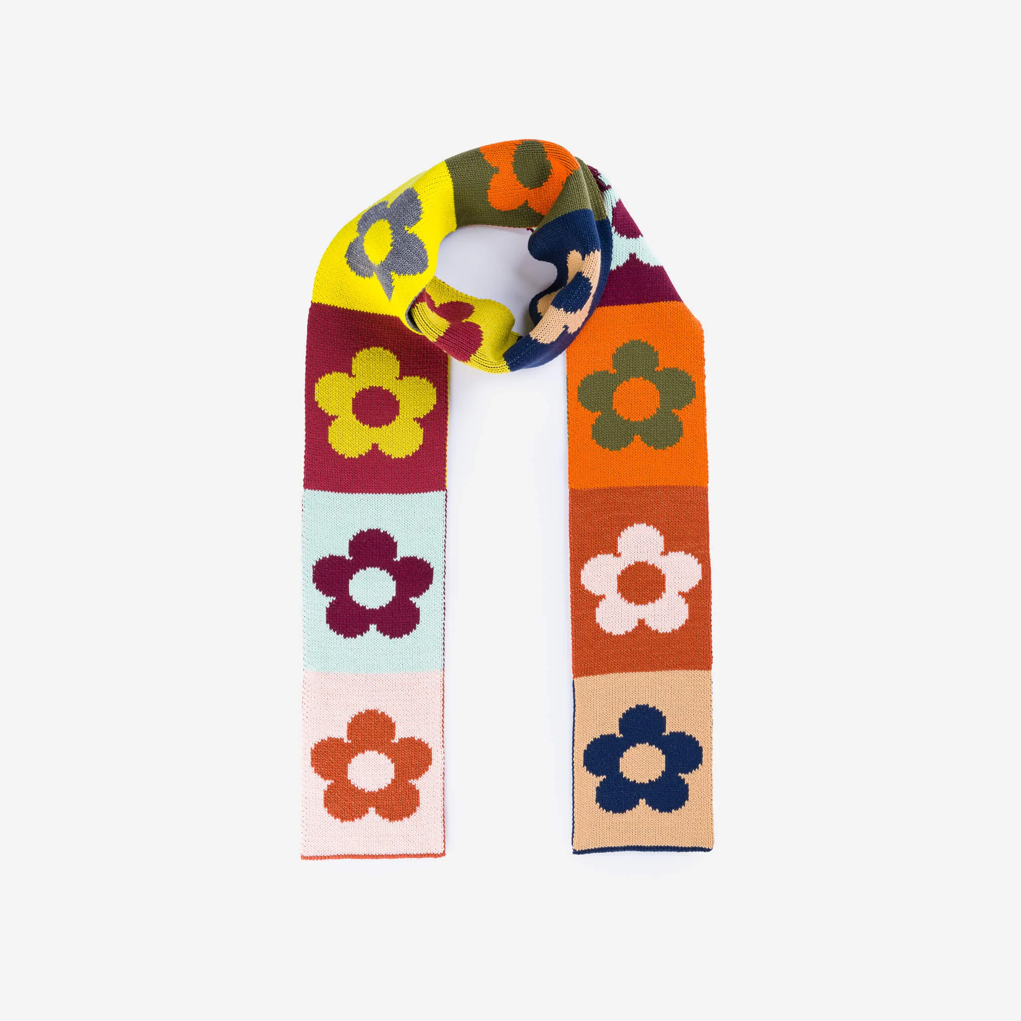 Flower Block Skinny Knit Scarf