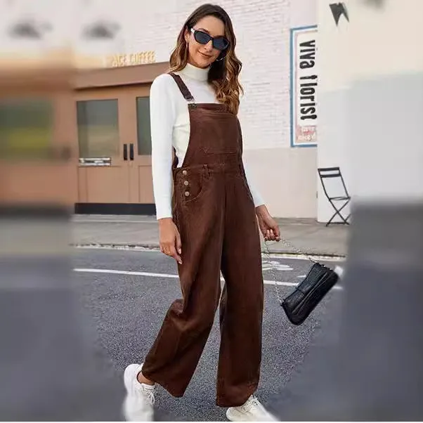 Flytonnshop business casual outfits Autumn and Winter New Corduroy Overalls Women's Fashion Loose Jumpsuit Women