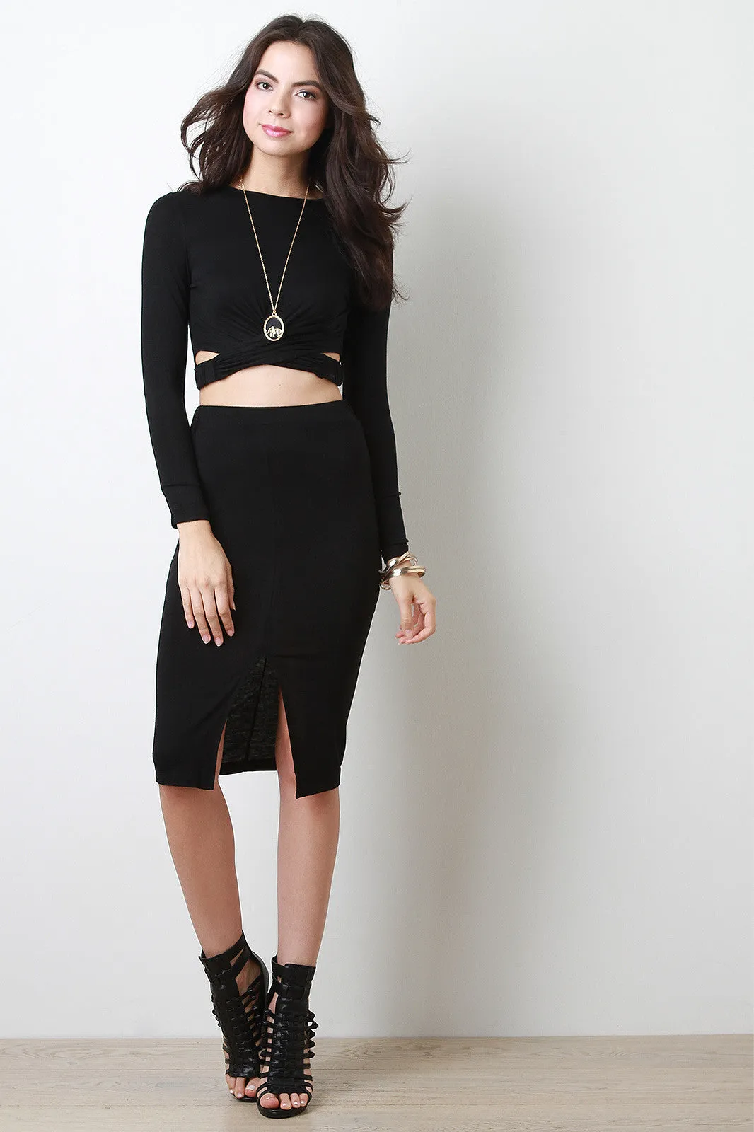 Front Slit Midi Skirt