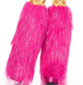 Furry Lurex Leg Warmers In Hot Pink