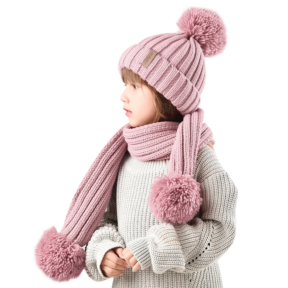 FURTALK Child Winter Yarn Pom Pom Hat Scarf Set HTWL029