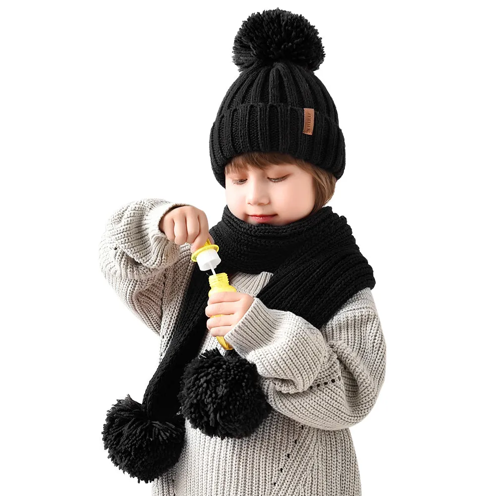 FURTALK Child Winter Yarn Pom Pom Hat Scarf Set HTWL029