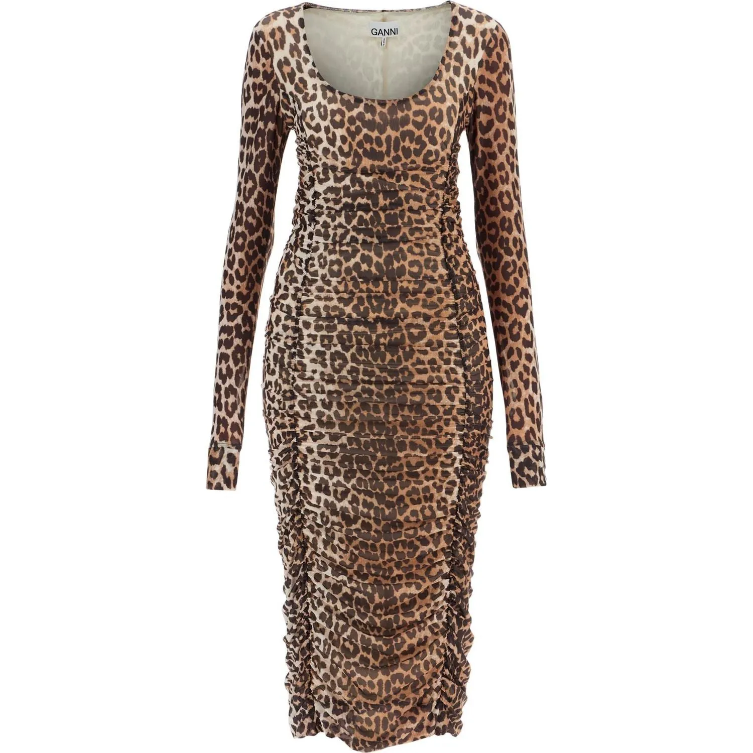 Ganni 'animal print midi dress in mesh