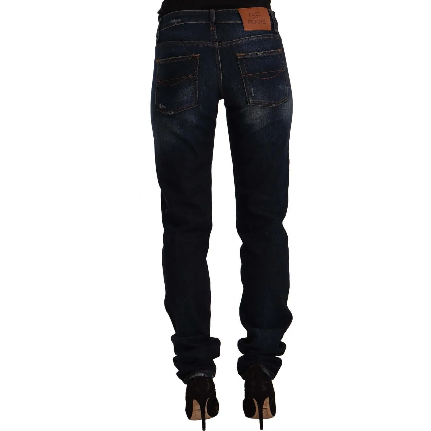 GF Ferre Chic Mid-Waist Skinny Jeans in Dark Blue Wash