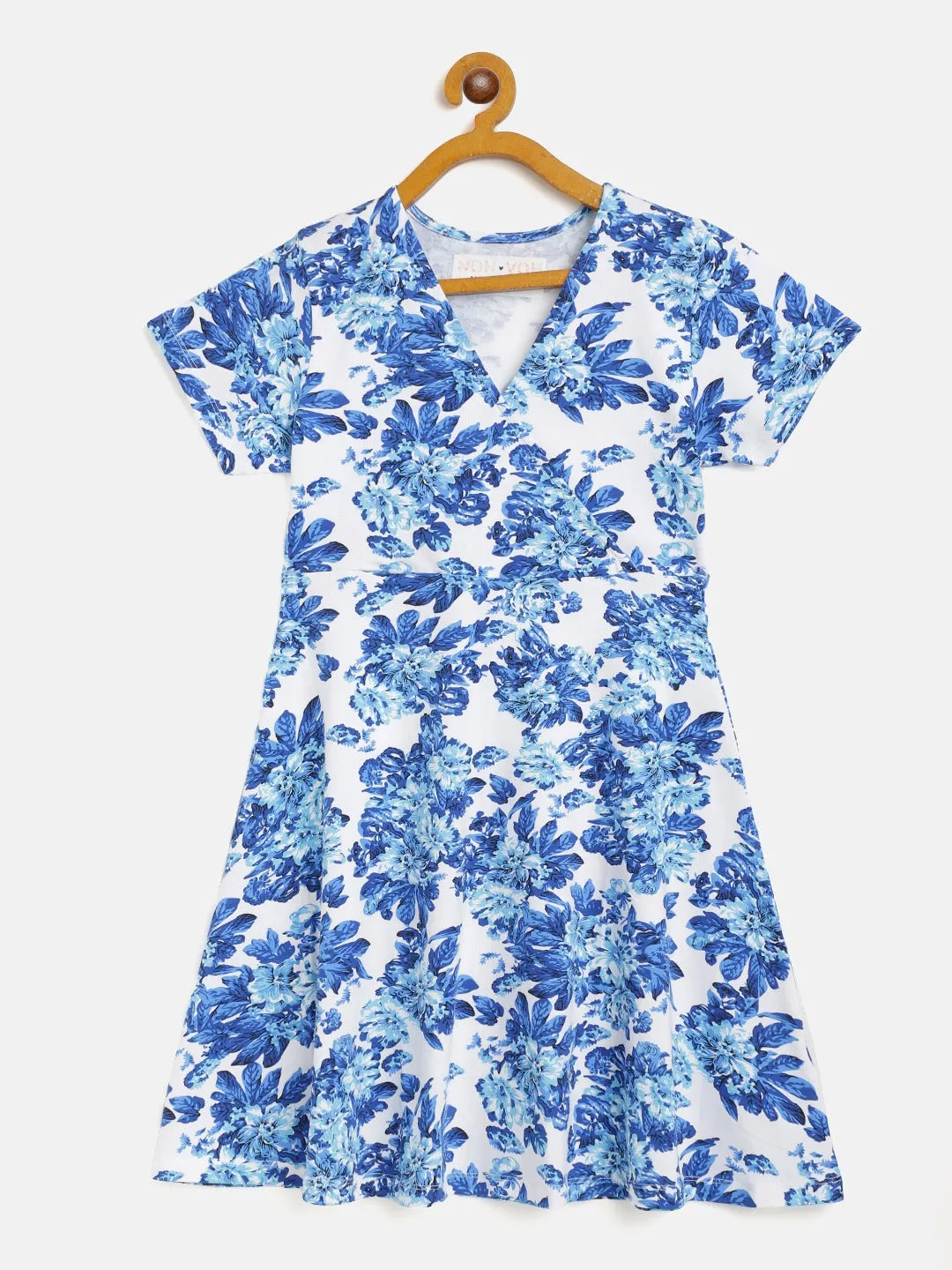 Girls Blue Floral Wrap Dress