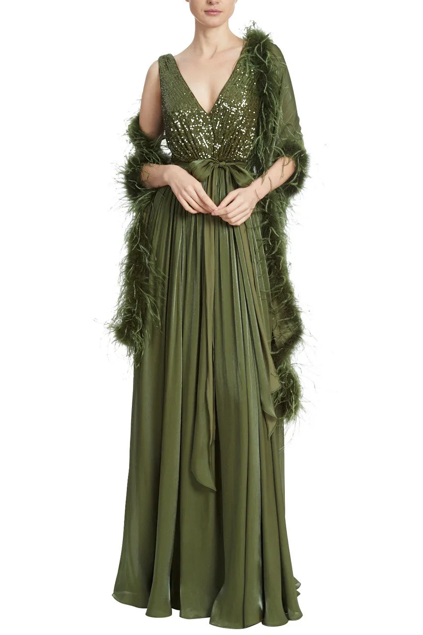 Gown w/ Feather Wrap - Moss