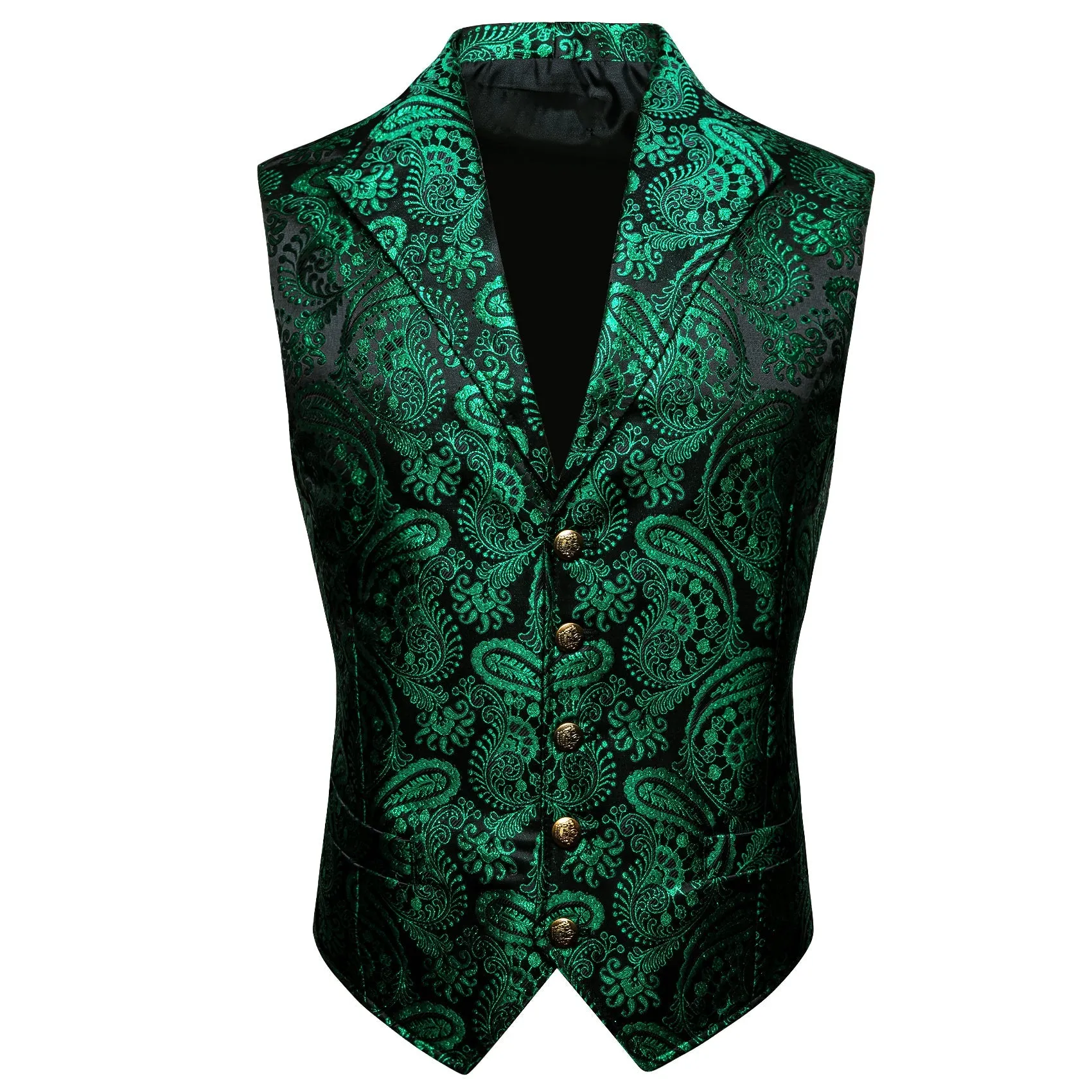 Green Black Paisley Jacquard Men's Collar Suit Vest