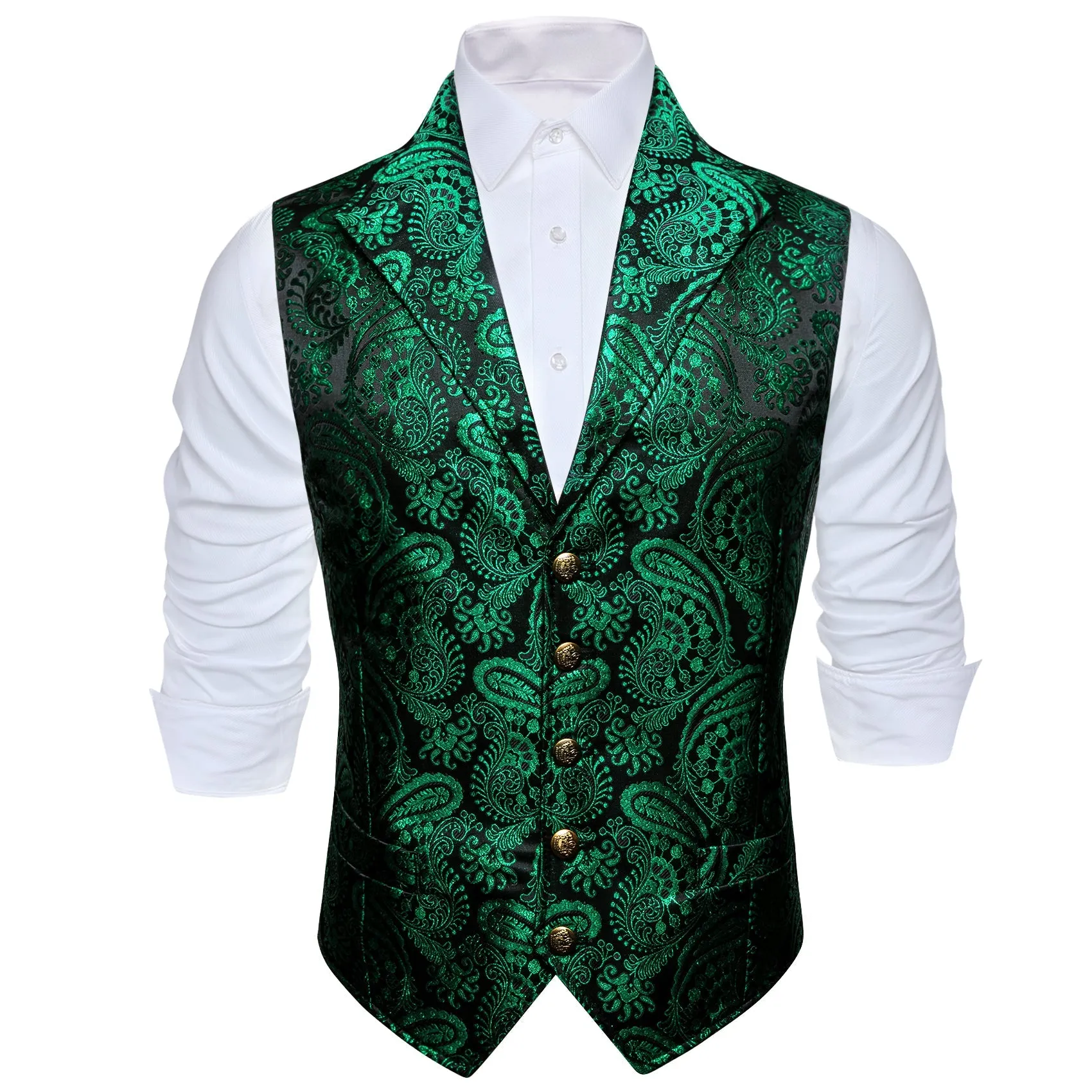 Green Black Paisley Jacquard Men's Collar Suit Vest