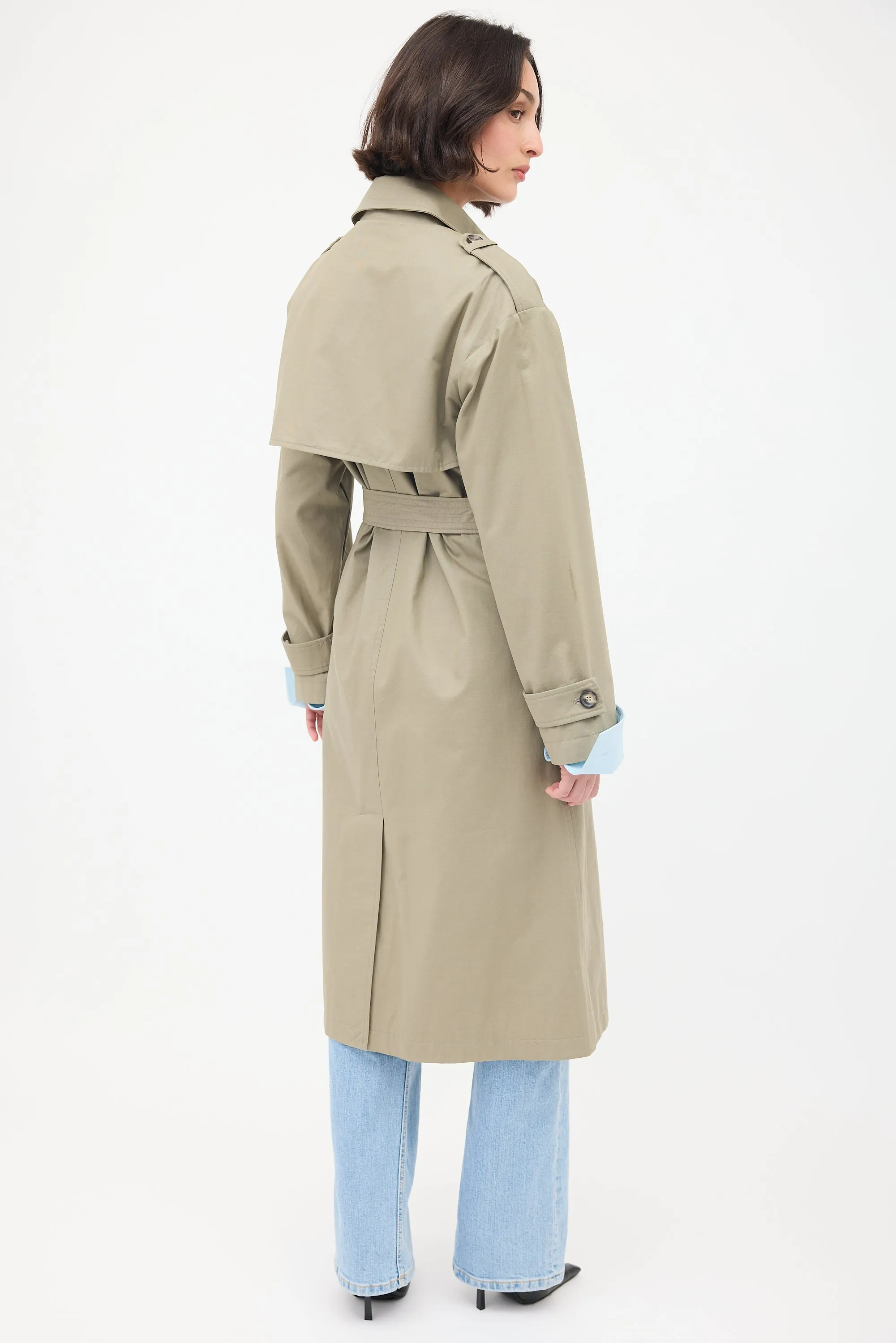 Green Finley Double Breasted Belted Trench Coat