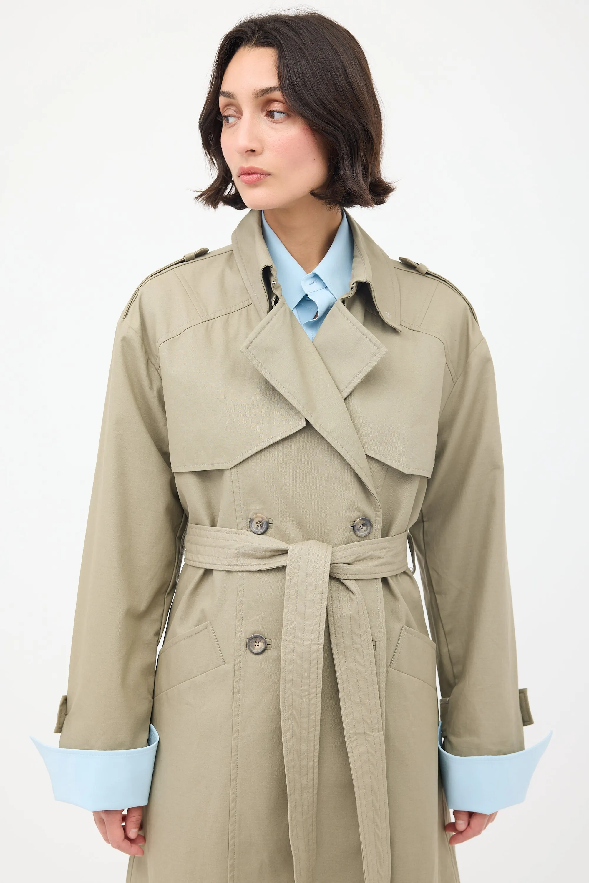 Green Finley Double Breasted Belted Trench Coat