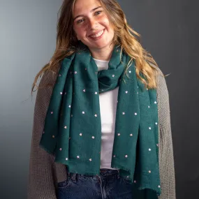 Green Teal Scarf With Rose Gold Stars