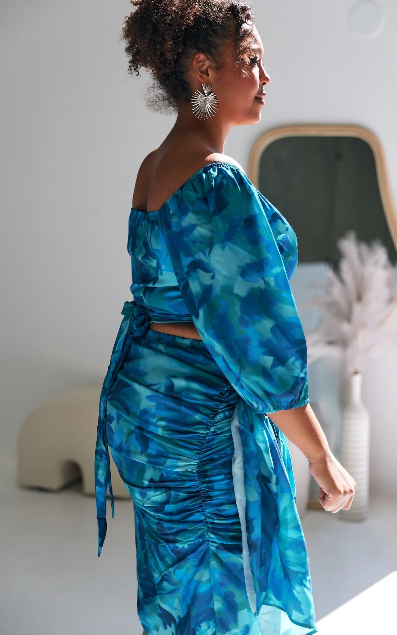 Havana Wrap Midi Skirt - Blue Green Print