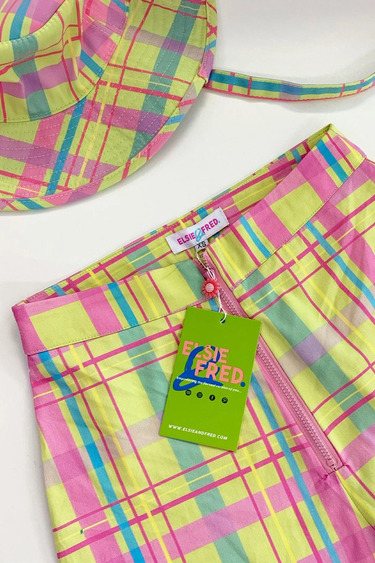 Hazy Days Lime Checked Picnic Crinkle Tube Top