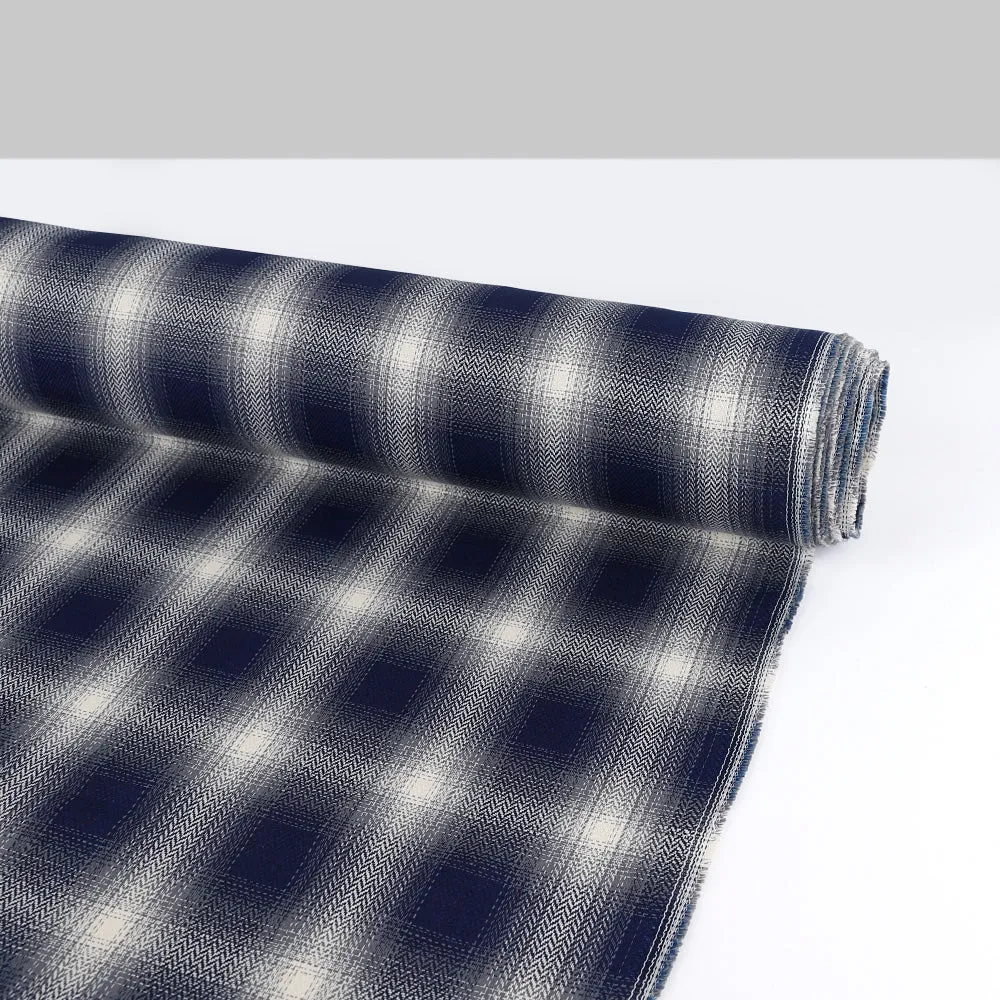 Hazy Herringbone Cotton Check - Navy / Ivory (remnant)