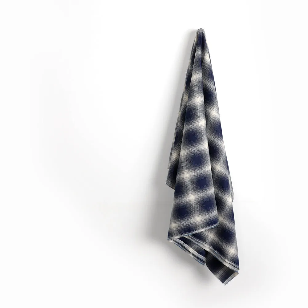 Hazy Herringbone Cotton Check - Navy / Ivory (remnant)