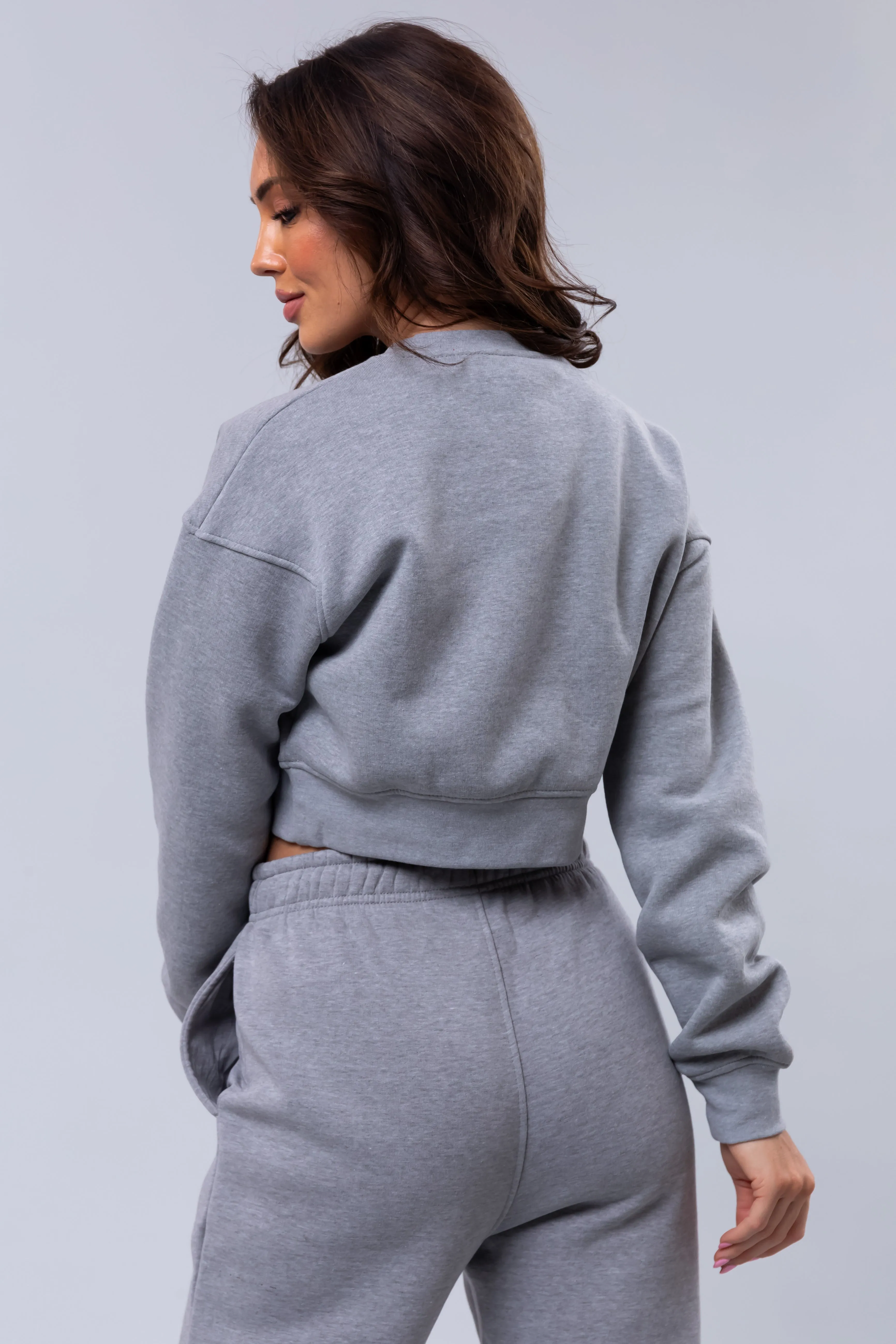 Heather Grey Fleece Cropped Sweatshirt