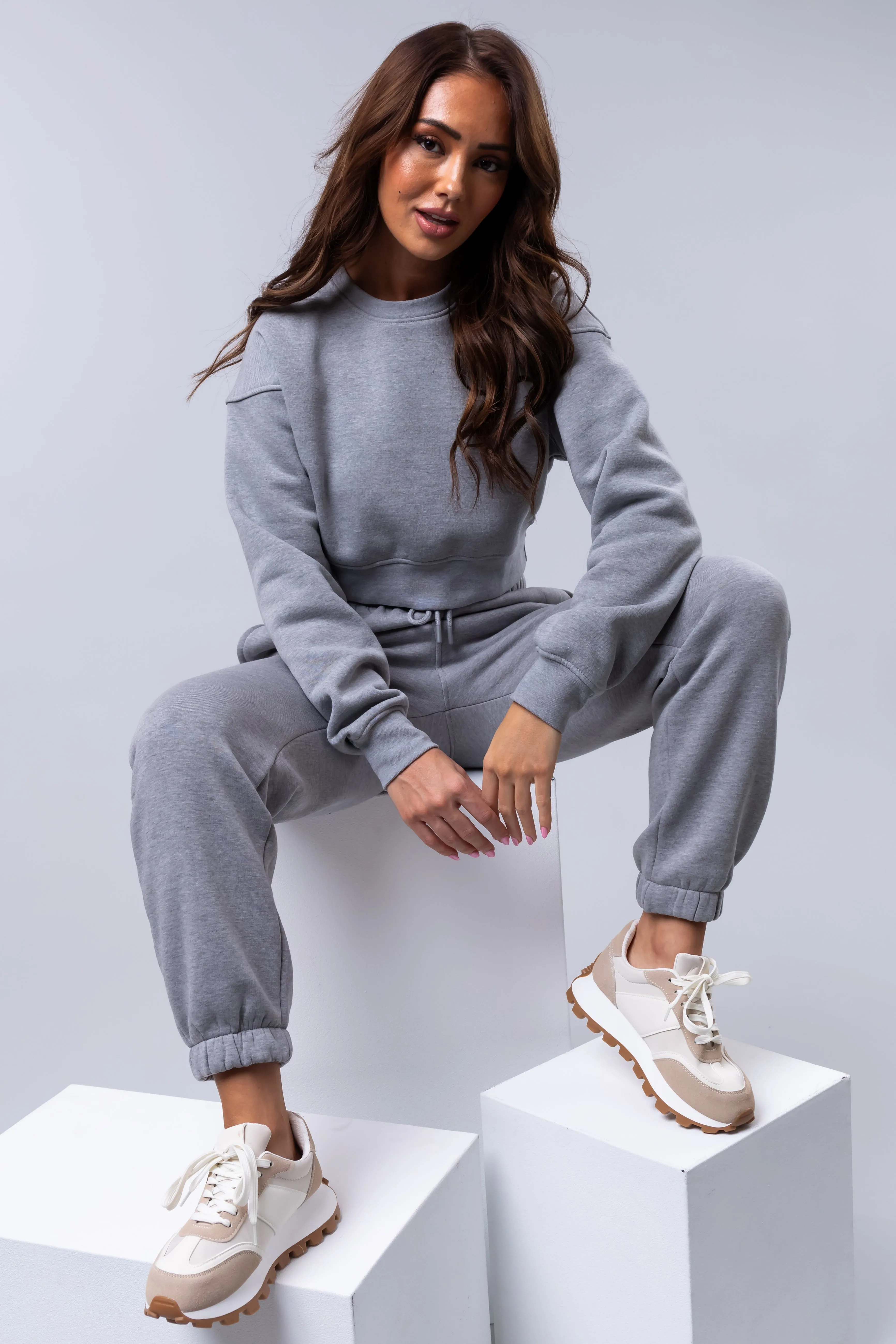 Heather Grey Fleece Cropped Sweatshirt