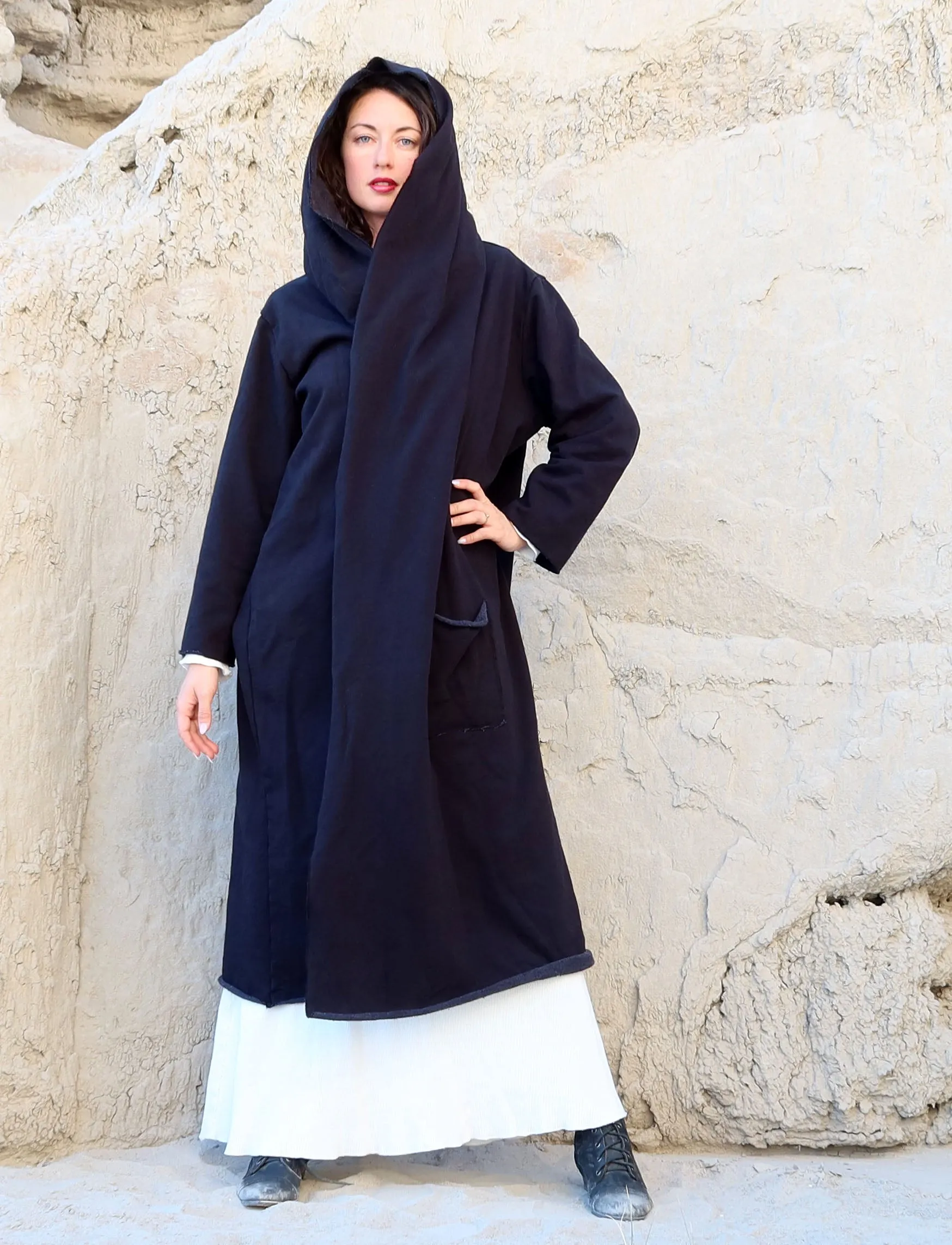 Hooded Winter Cocoon Below Knee Jacket