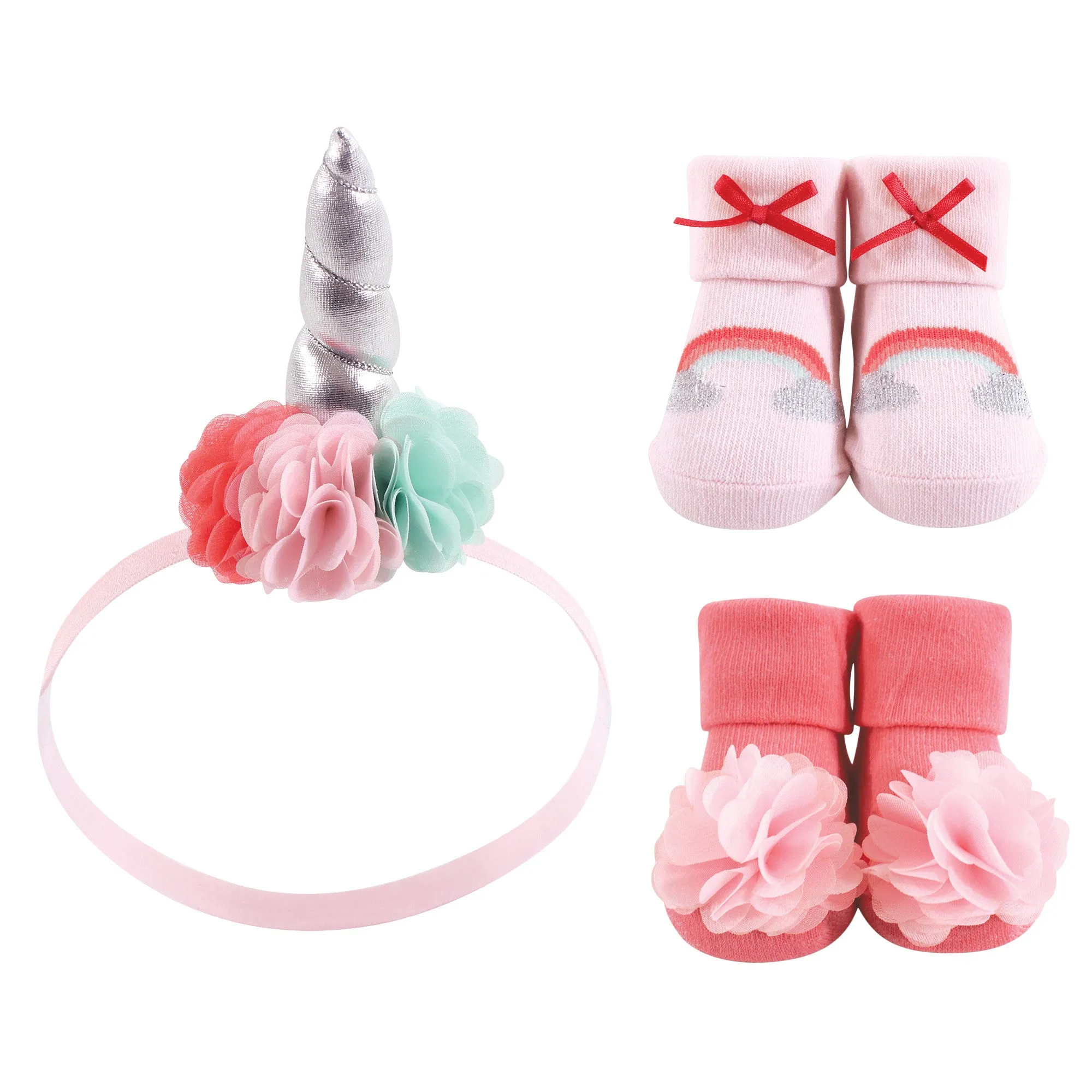 Hudson Baby Headband and Socks Giftset, Rainbow