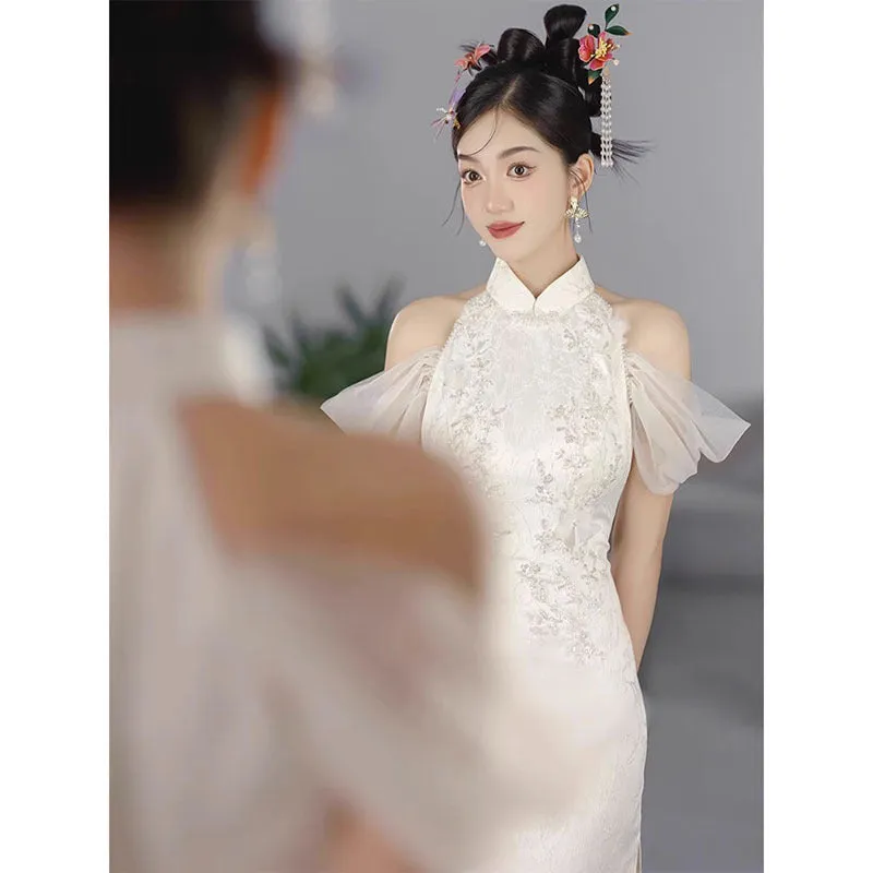 IKEARLAX  New Chinese Style Morning Gowns Women's Family Visiting Shoes Bride Engagement Dress High-End Affordable Luxury Niche Improved Cheongsam Banquet Dress