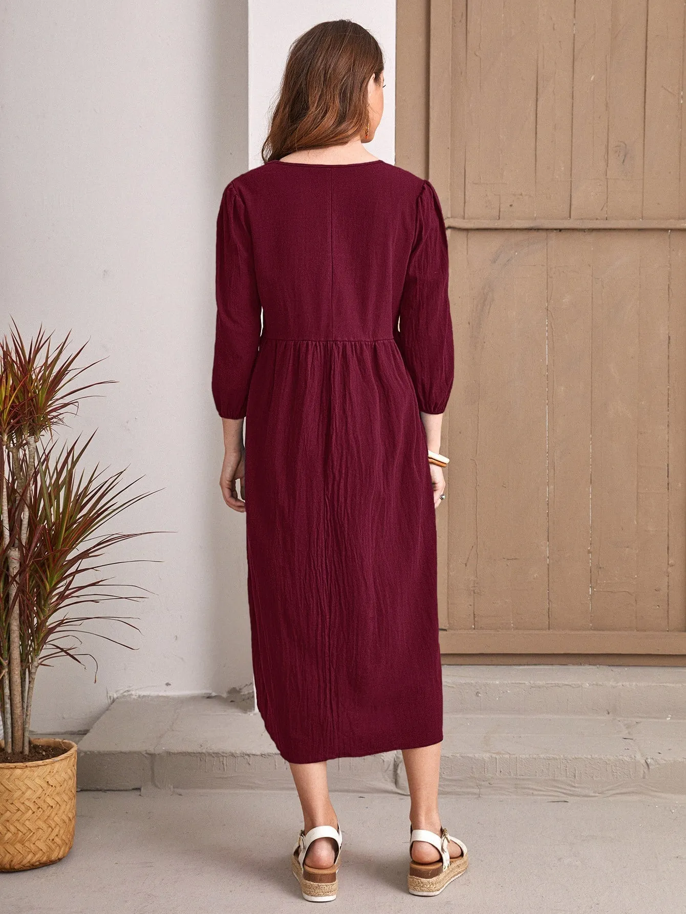 KittenAlarm - Solid Oversized Shirred Waist Dress