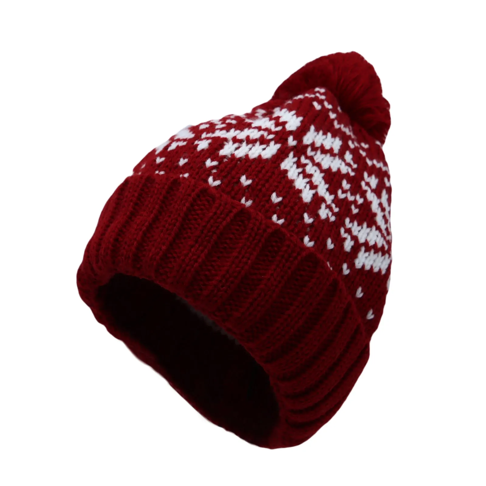 Knit Fair Isle Nordic Bobble Pom Beanie Hat JZP0026