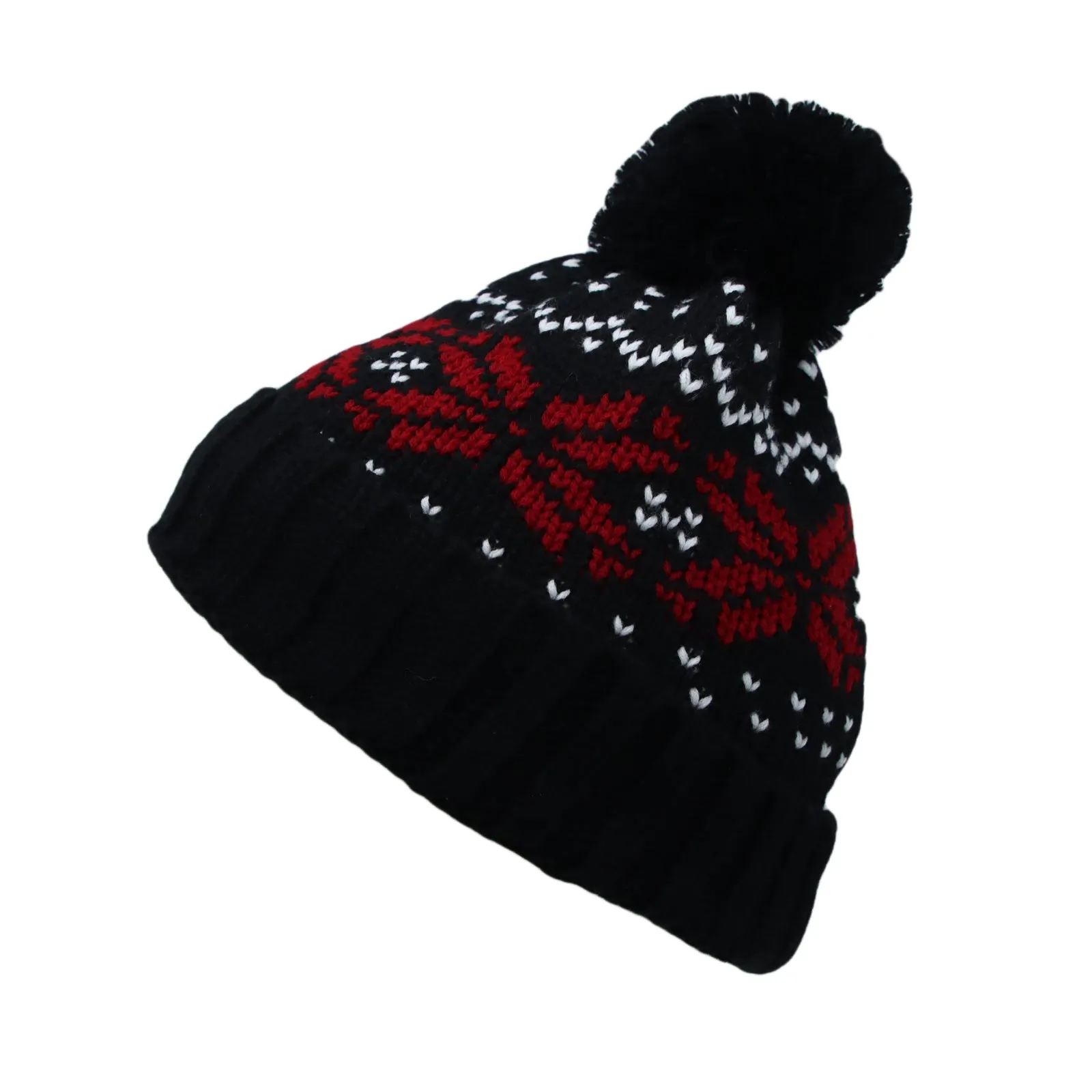 Knit Fair Isle Nordic Bobble Pom Beanie Hat JZP0026