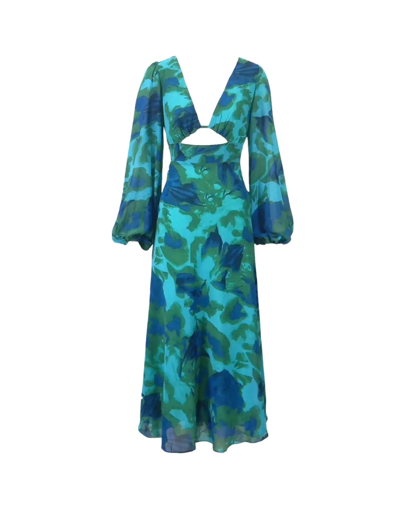 Kora Chiffon Midi Dress - Green/Blue Print