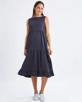 La Belle Maternity Cotton Dress In Navy