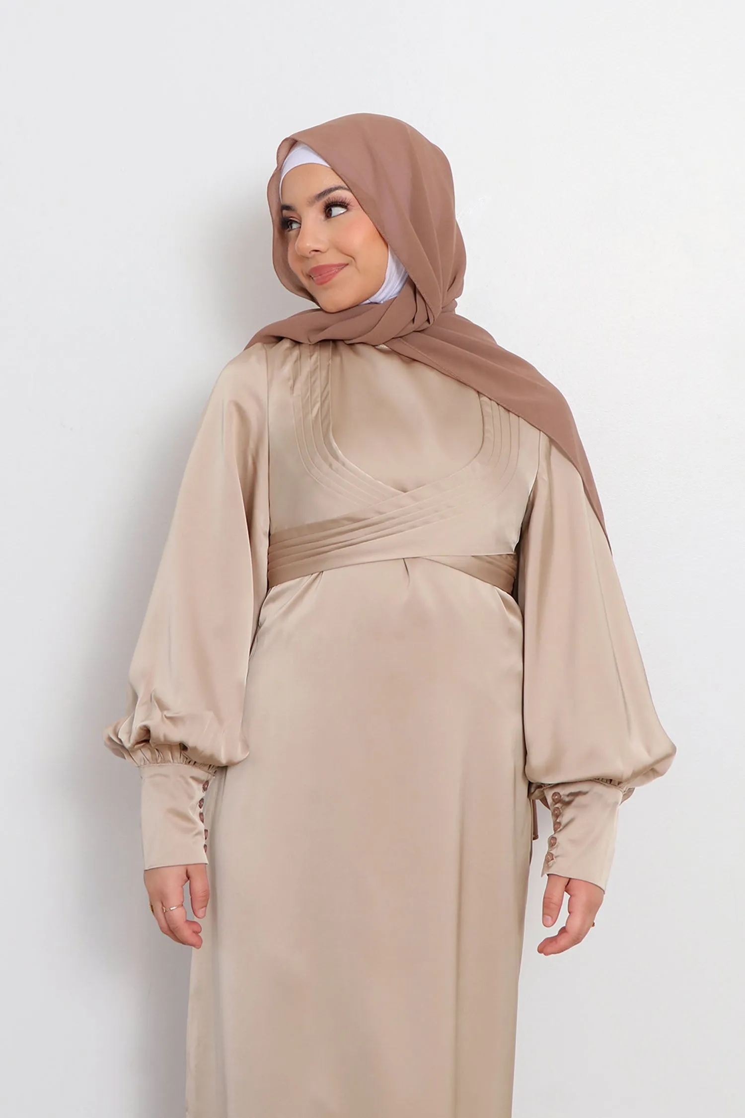 Laura Wrap Satin Dress- Blush Gold