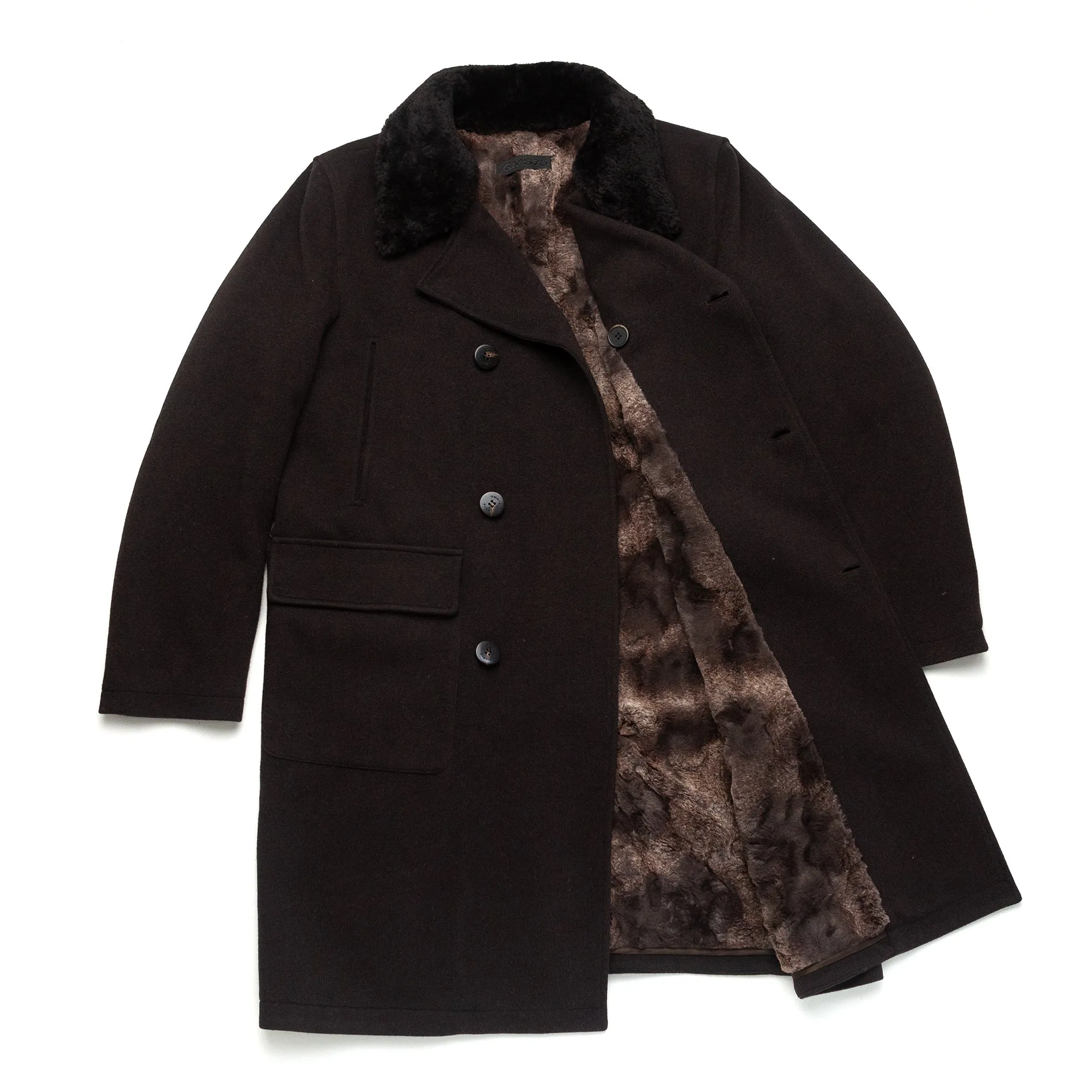 Lined Double Breasted Packer Coat in Dark Brown