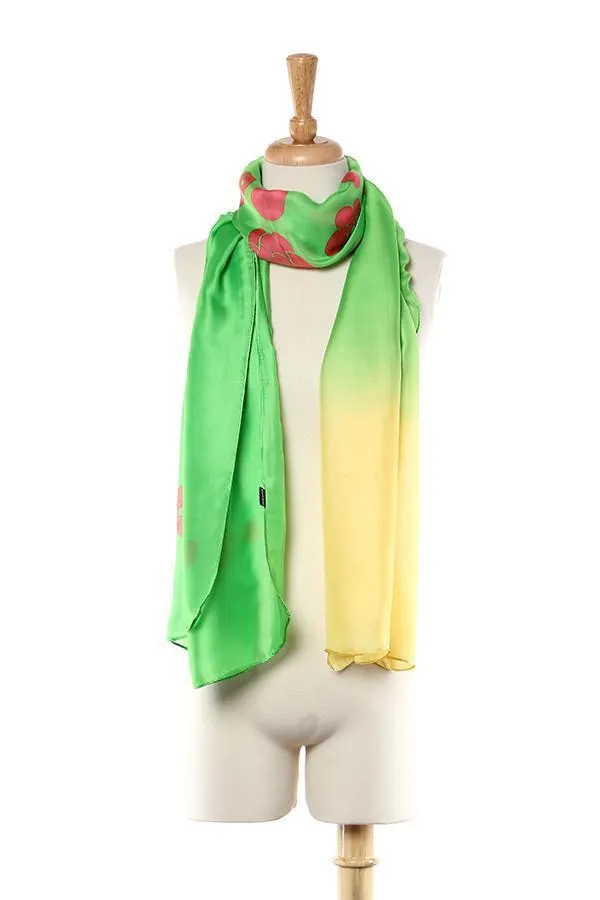 Long Chiffon Scarf Green Theme Polka Dot Print CHL112