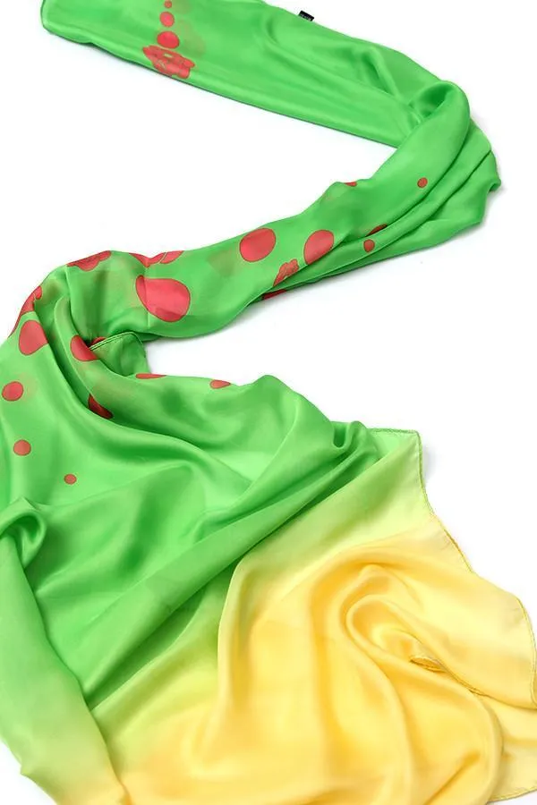 Long Chiffon Scarf Green Theme Polka Dot Print CHL112