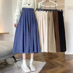 Lucyever Fashion High Waist Pleated Skirt Women Korean Elegant College Style Midi Skirt Ladies Spring Autumn Casual A-line Skirt