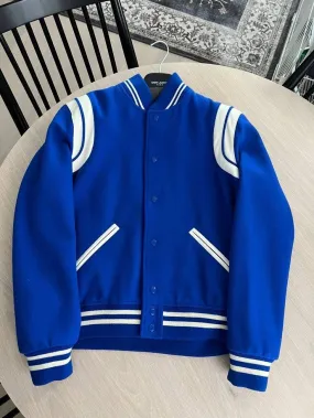 Luxury High Street Classics Men's Royal Blue Retro Style Relaxed Fit Baseball Varsity Jacket For Men's Women's | Shopping Factory23