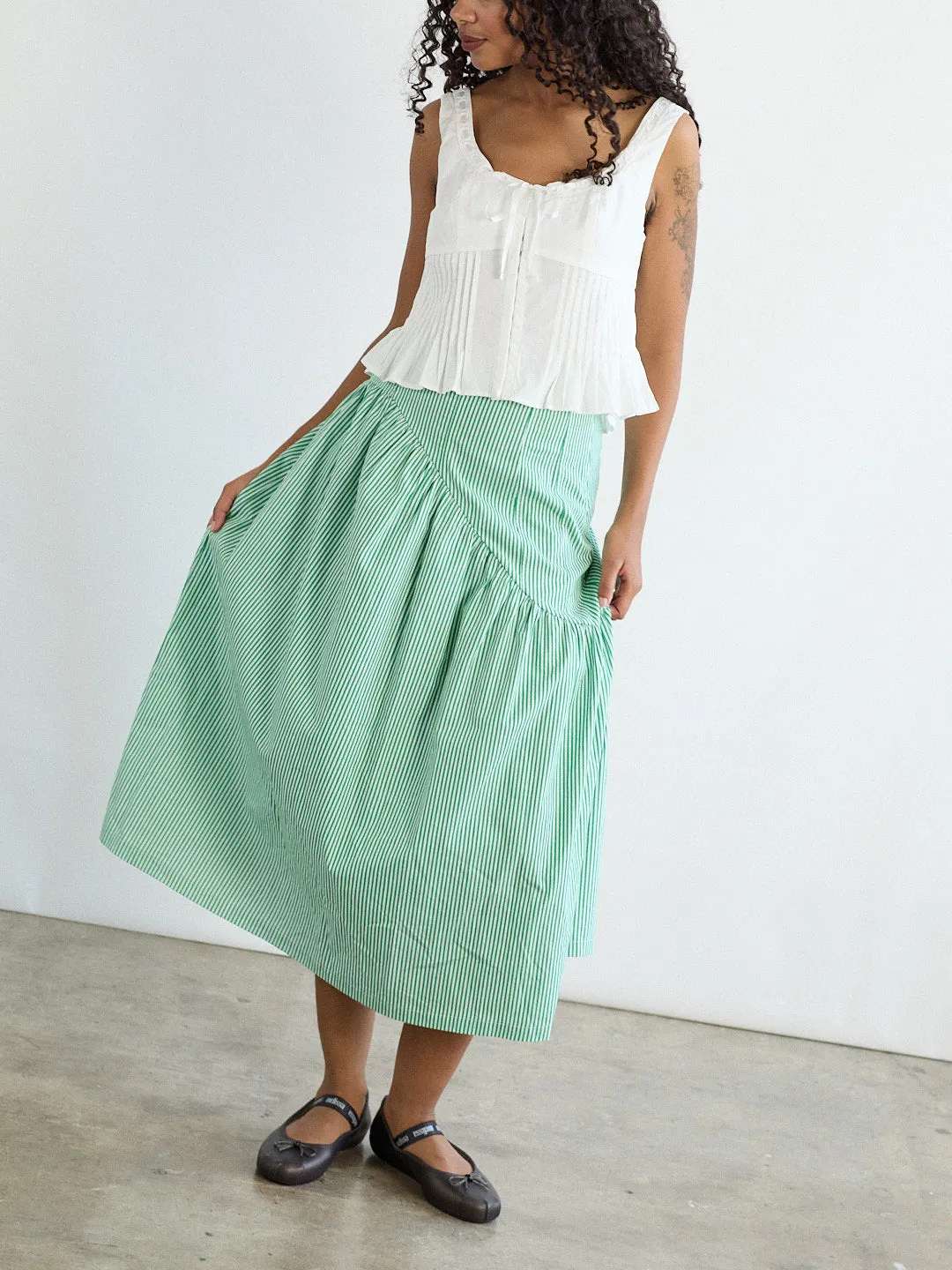 Maeve Midi Skirt - Green Stripe