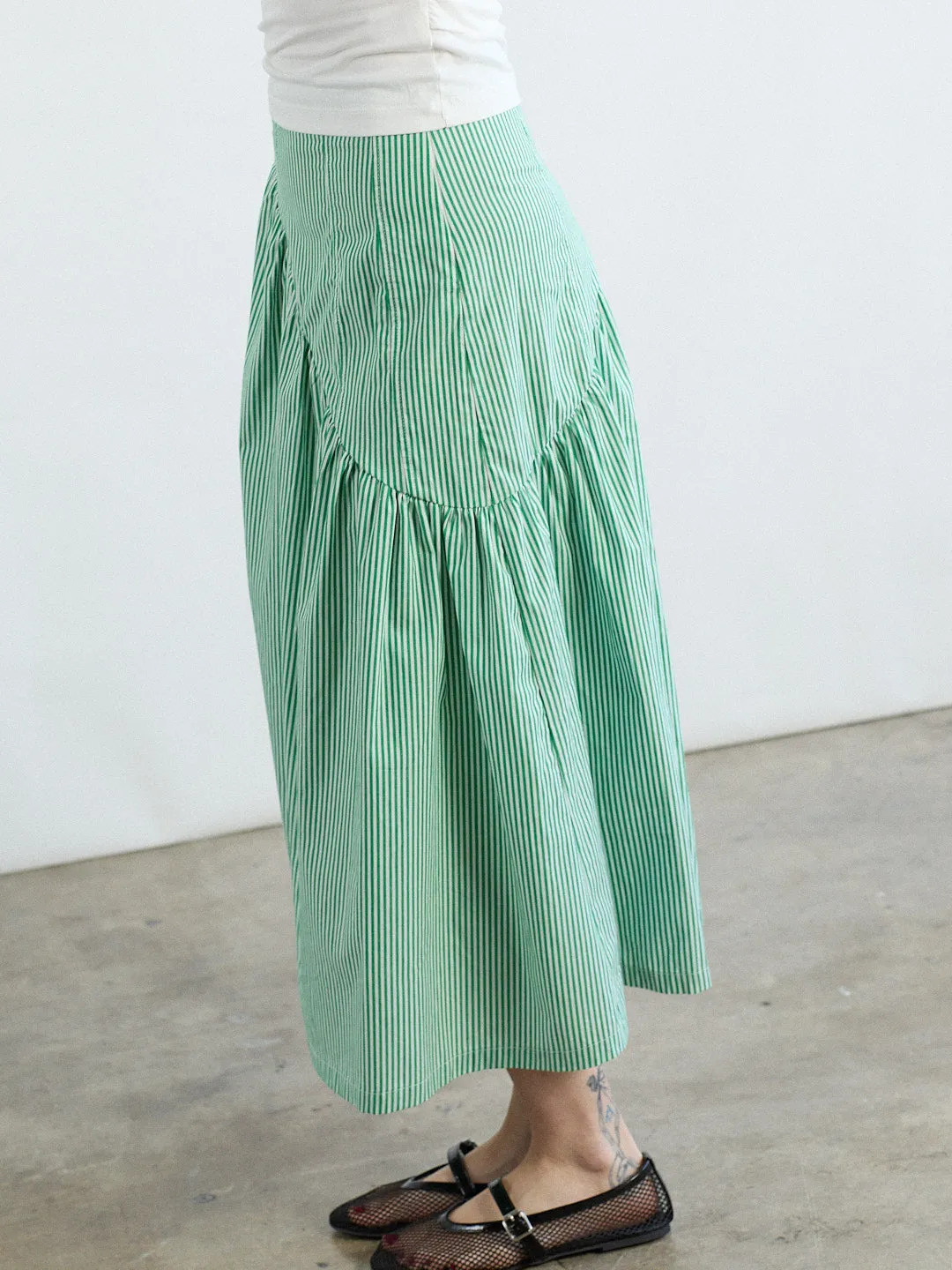 Maeve Midi Skirt - Green Stripe