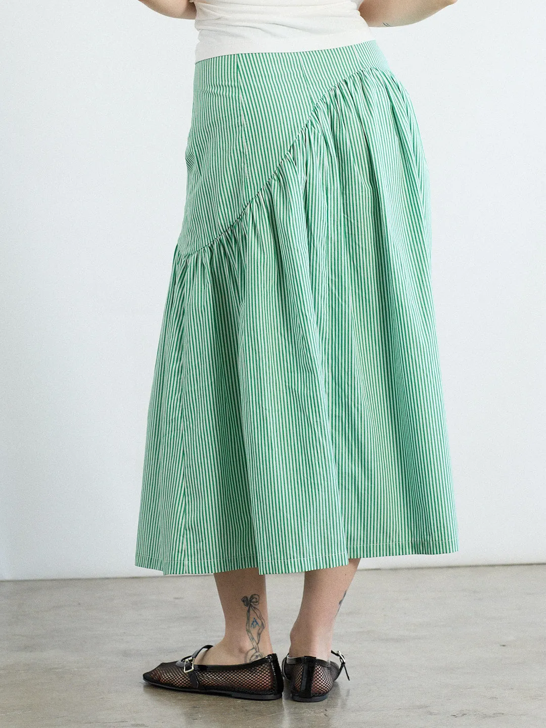 Maeve Midi Skirt - Green Stripe