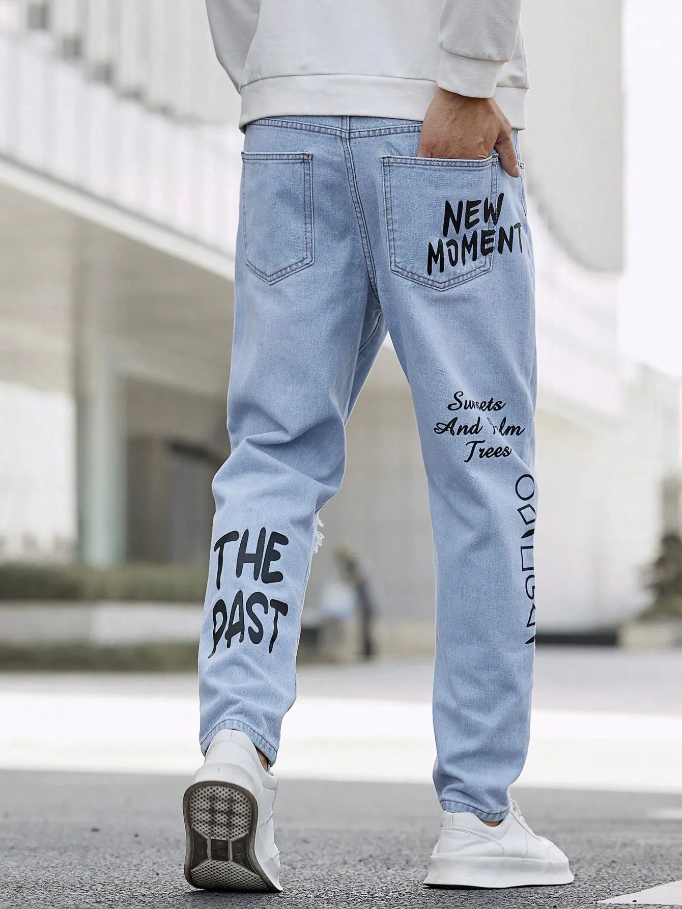 Manfinity EMRG Men's Distressed Denim Jeans With Printed Words