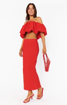 Maria Midi Skirt ~ Red Scrunch