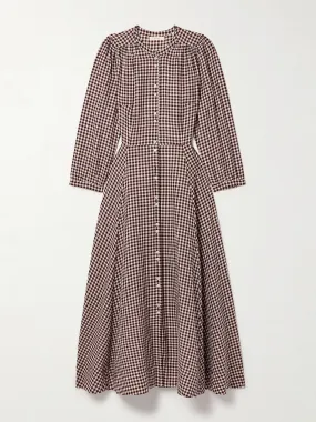 Marielle checked organic cotton-flannel midi dress