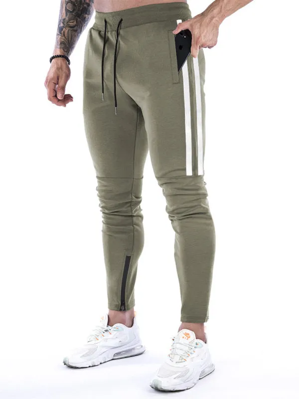 Men's Contrasting Stripe Zippered Training Sweatpants