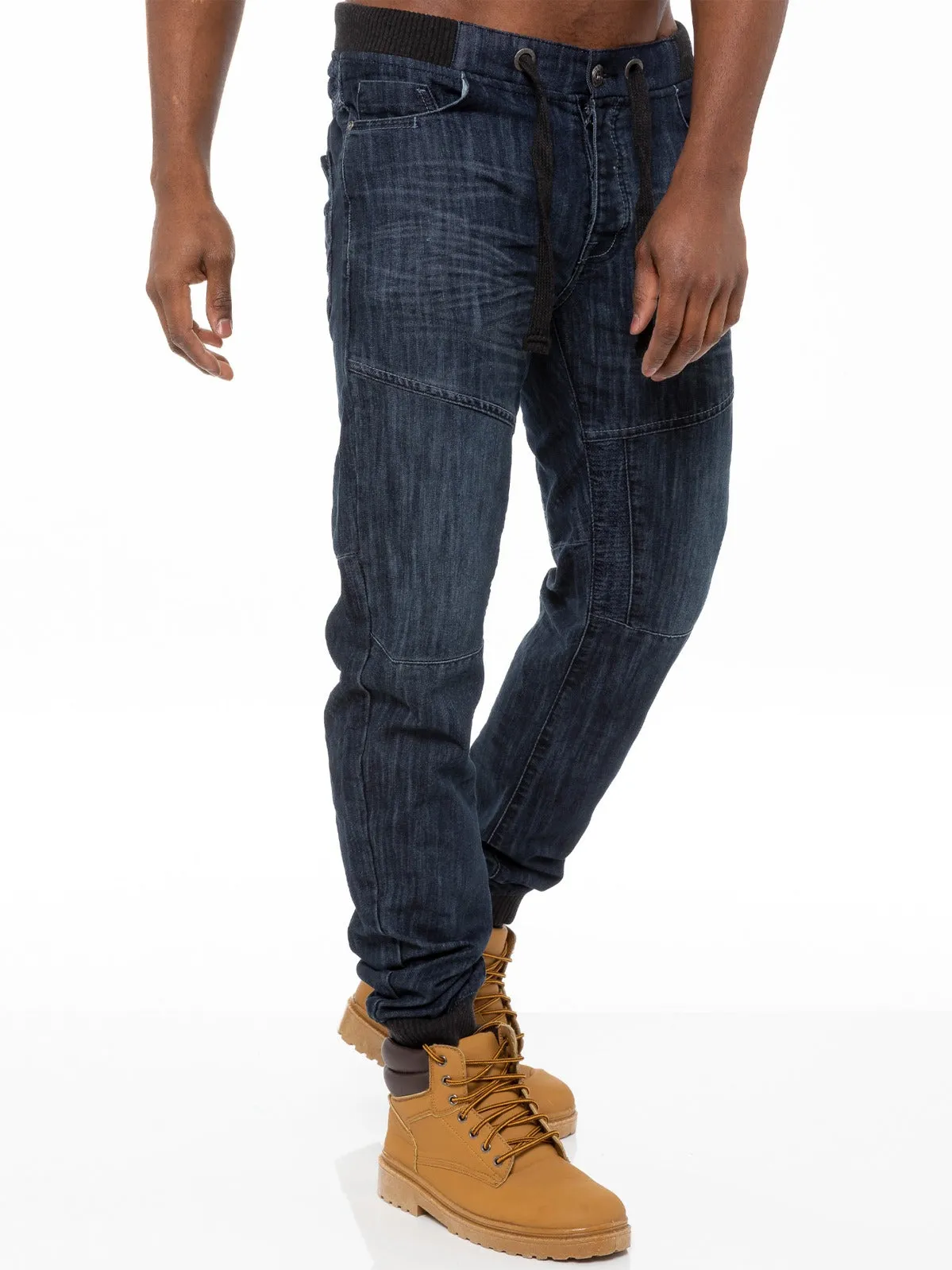 Mens Denim Cuffed Joggers Jeans | Enzo Designer Menswear