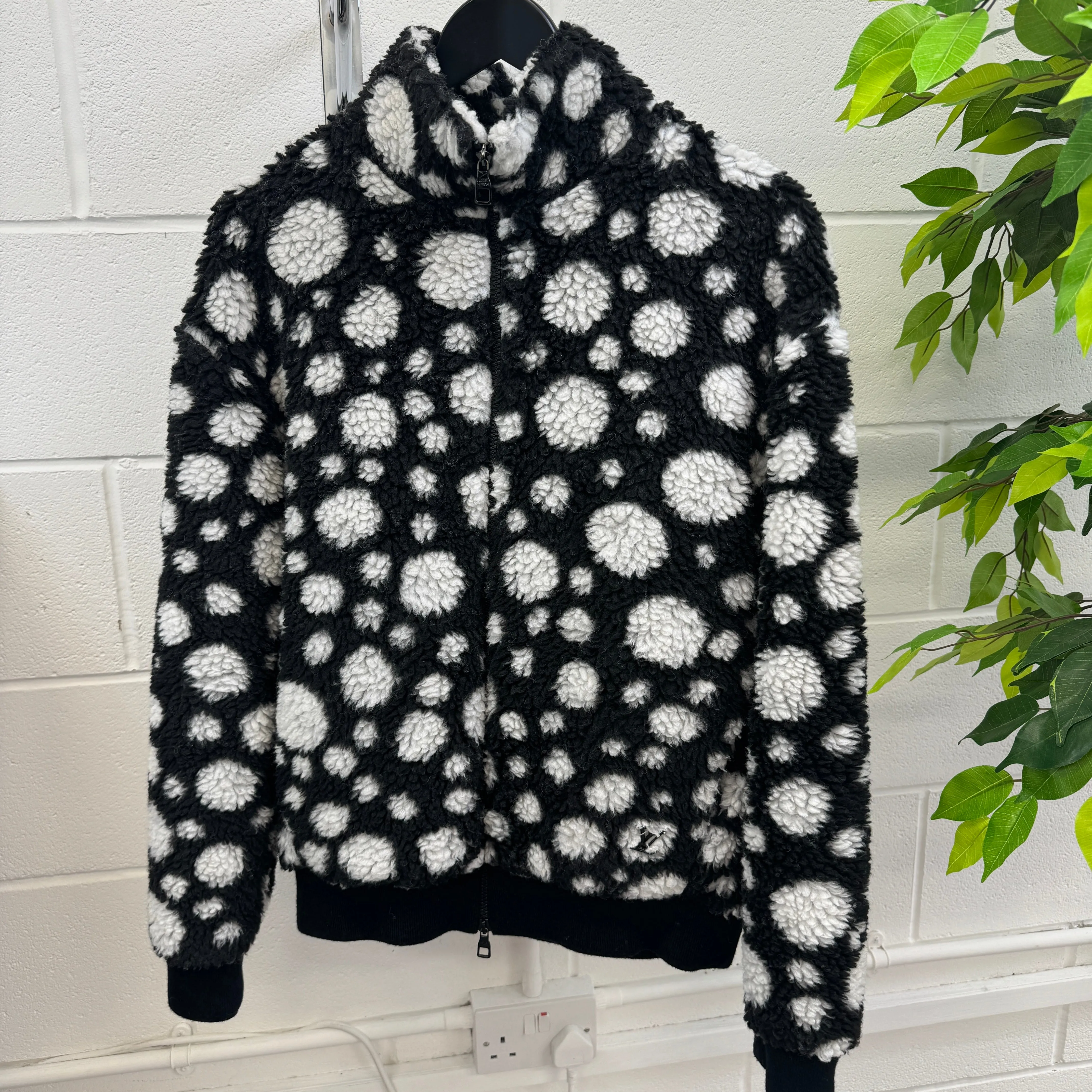 Men's Yayoi Kusama Infinity Dots Zip-Up Fleece Jacket Black Size S